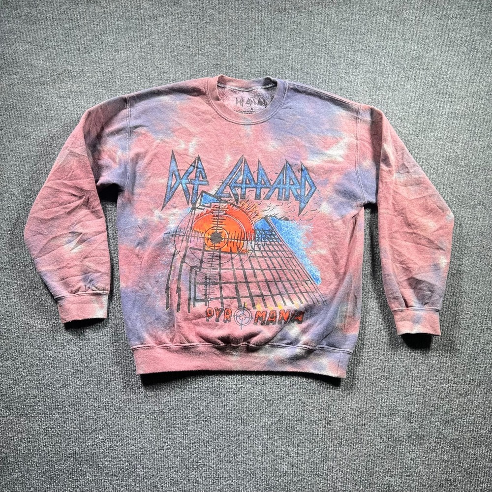 Def Leppard Pyromania Sweatshirt Men's Small Pink Blue Fleece Tie Dye Rock Band